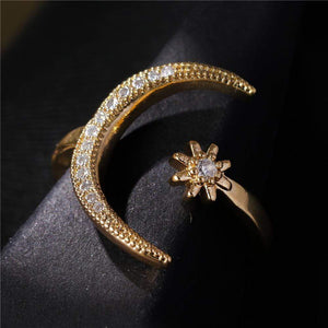 Fashion Ring Moon Star Open Finger Adjustable Rings Women Girls Rhinestone Crystal Bride Jewelry Ring Wedding Engagement Jewelry