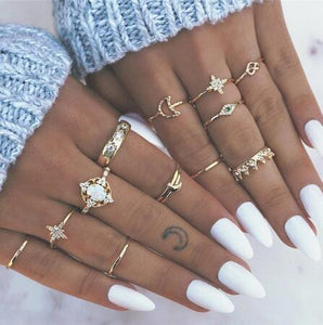 17MILE Vintage Gold Metal Crystal Rings Set For Women Star Moon Trendy Knuckle Finger Ring Female Party 2020 Fashion Jewelry