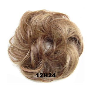 Delice Girls Curly Scrunchie Chignon With Rubber Band Brown Gray Synthetic Hair Ring Wrap On Messy Bun Ponytails