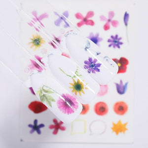 1 Sheet Flower Leaf Series Water Decal Colorful Flower Nails Lavender Nail Art Transfer Sticker for Nail Art Decoration