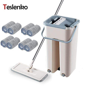Drop Shipping Magic Microfiber Cleaning Mops Free Hand Mop with Bucket Flat Squeeze Magic Automatic Home Kitchen Floor Cleaner