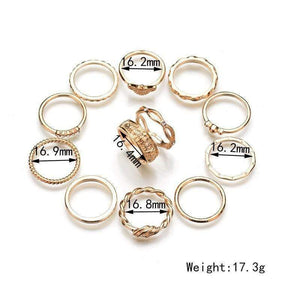 Oiko Store  17KM 12 pc/set Charm Gold Color Midi Finger Ring.