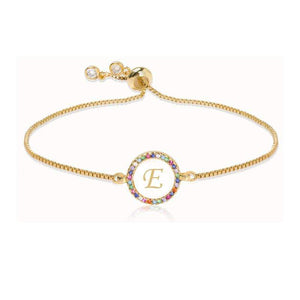 Adjustable Rainbow Zircon 26 Letter Bracelet Women shell Zircon crystal Bracelet Femme Valentine's day wedding Gifts Jewelry