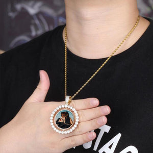 Hot Custom Make Photos Rotating Double-sided Medallions Pendant Necklace AAA Cubic Zircon Tennis Chain For Men's Hip Hop Jewelry