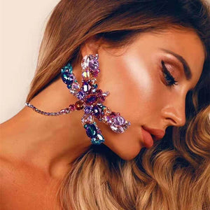 Novelty Design Crystal Gems Dragonfly Shaped Dangle Earrings Jewelry Fashion Girls Party Big Statement Earrings Accessories