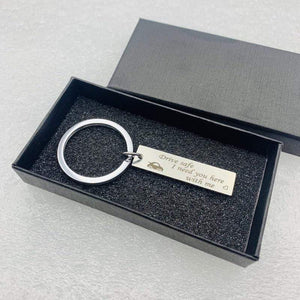 Oeinin Charms Key Chain Man Drive Safe I Need You Here with Me Keychain Bags Lovers Silver Color Keyring Stainless Steel Pendant (Silver Color 10x40mm)