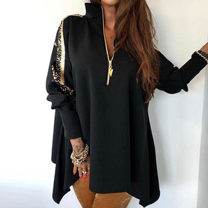 White/Black Fashion Mini Dress Women Sexy Sequins Long Sleeve Loose Party Dress Female Zipper V-neck Spring Autumn Dress Vestido