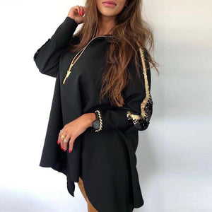 White/Black Fashion Mini Dress Women Sexy Sequins Long Sleeve Loose Party Dress Female Zipper V-neck Spring Autumn Dress Vestido