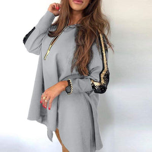 White/Black Fashion Mini Dress Women Sexy Sequins Long Sleeve Loose Party Dress Female Zipper V-neck Spring Autumn Dress Vestido