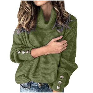 Casual Turtleneck Warm Knitted Sweater Autumn Winter Long Sleeve Pullover Tops Elegant Women Rivet Button Jumper Pull Femme 5XL