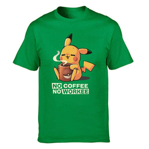 Pikachu Tshirt No Coffee No Workee Men T Shirt Tshirts 2019 Summer Cotton Short Sleeve Harajuku Cute T-Shirt Japan Anime Tees