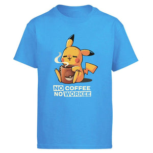 Pikachu Tshirt No Coffee No Workee Men T Shirt Tshirts 2019 Summer Cotton Short Sleeve Harajuku Cute T-Shirt Japan Anime Tees