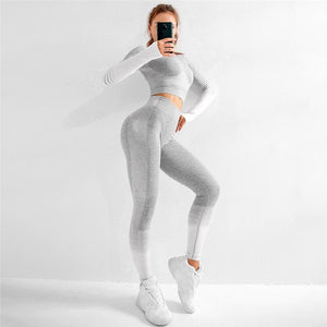 Ombre Legging set Seamless Long Sleeve Yoga Set Women Gym Clothes High Waisted Winter Sport Outfit Gym Wear Tight Yoga Suit