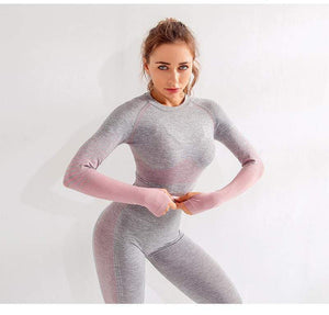 X-HERR  Seamless Crop Top Push Up Yoga Bra Long Sleeve Tops For Women Gym Fitness Yoga Tight Active Leggings