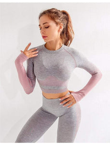 X-HERR  Seamless Crop Top Push Up Yoga Bra Long Sleeve Tops For Women Gym Fitness Yoga Tight Active Leggings