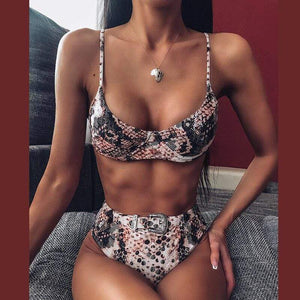 Peachtan Sexy snake print bikini set High waist swimwear women Hollow out swimsuit female Brazilian bikini Bathers bathing suit