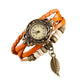 Brown Retro Weave Wrap Lady Bead Leaf Dangle Bracelet Bangle Quartz Wrist Watch FREE SHIPPING