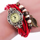 Brown Retro Weave Wrap Lady Bead Leaf Dangle Bracelet Bangle Quartz Wrist Watch FREE SHIPPING