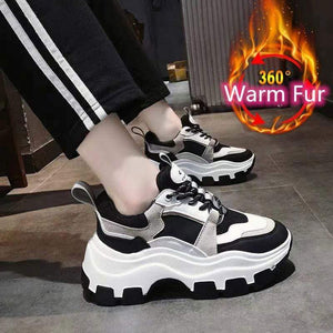 2020 Winter Platform Sneakers Women Spring 8CM Thick Bottom Dad Shoes Height Increased Casual Shoes Breathing Warm Leisure Shoes