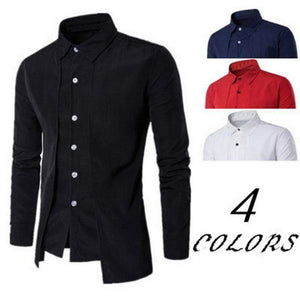 2019 Men's Shirts Casual Fake Two Piece Brand Bussiness Dress Shirts Autumn Solid Cotton Formal Clothing Long-Sleeved Top-blouse