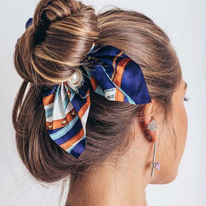 2019 New Chiffon Bowknot Silk Hair Scrunchies Women Pearl Ponytail Holder Hair Tie Hair Rope Rubber Bands Hair Accessories