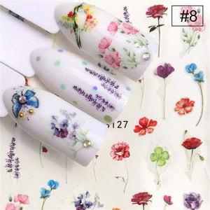 1 Sheet Flower Leaf Series Water Decal Colorful Flower Nails Lavender Nail Art Transfer Sticker for Nail Art Decoration