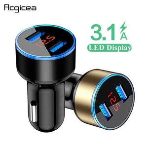 3.1A Dual USB Car Charger With LED Display Universal Mobile Phone Car-Charger for Xiaomi Samsung S8 iPhone 6 6s 7 8 Plus Tablet