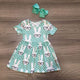 sring/summer Easter baby girls children clothes boutique milk silk dress bunny sunglass short sleeve knee length match bow