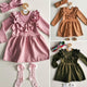 1-6T Toddler Kid Baby Girl Dress Solid Ruffle Collar Long Seeve Dress Outfit Sundress With headband