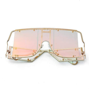 Fashion Square Sunglasses Women New Oversized Mirror Men Shades Glasses Luxury Brand Metal Rivet Trend Unique Female Eyewear