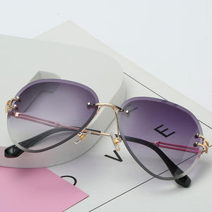 2019 New Brand Design Vintage Rimless Pilot Sunglasses Women Men Retro Cutting Lens Gradient Sun Glasses for Female UV400