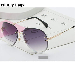 Oulylan Rimless Sunglasses Women Brand Designer Sun Glasses Gradient Shades Cutting Lens Ladies Frameless Metal Eyeglasses UV400