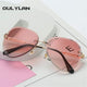 Oulylan Rimless Sunglasses Women Brand Designer Sun Glasses Gradient Shades Cutting Lens Ladies Frameless Metal Eyeglasses UV400