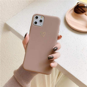 Lovebay Gold Love Heart Case For iPhone 11 Pro 6 6S 7 8 Plus X XR XS Max Simple Solid Color Phone Cases Soft TPU Back Cover Capa