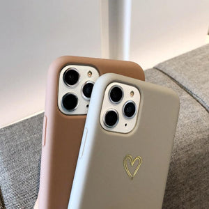 Lovebay Gold Love Heart Case For iPhone 11 Pro 6 6S 7 8 Plus X XR XS Max Simple Solid Color Phone Cases Soft TPU Back Cover Capa