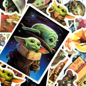 50PCS Baby Yoda Star Wars The Mandalorian Stickers for DIY Laptop Skateboard Home Decoration Car Scooter PVC Decals Sticker Toy