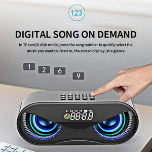 M6 Cool Owl Design Bluetooth Speaker LED Flash Wireless Loudspeaker FM Radio Alarm Clock TF Card Support Select Songs By Number (Black)