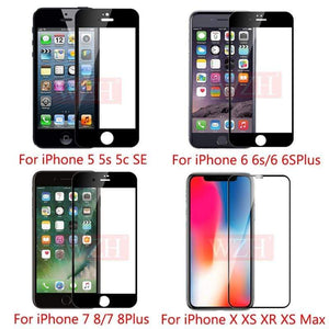 5Pcs/Lot Full Cover Tempered Glass For iPhone XS Max XR Screen Protector Glass On iPhone 6 6s 7 8 Plus X 5 5S Protective Glass