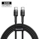 Baseus USB Type C to Type C Cable for Redmi Note 8 Pro Quick Charge 4.0 100W Fast Charge Type-C Cable for Samsung S10 USB-C Wire