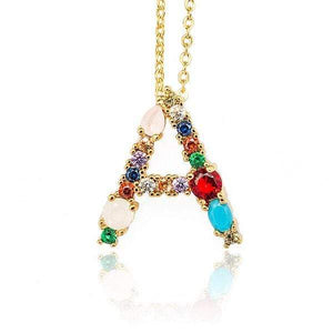 Gold Color Initial Multicolor CZ Necklace Personalized Letter Necklace Name Jewelry For Women Accessories Girlfriend Gift