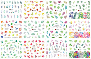 12Patterns Leaves Nail Water Decals With Inscriptions Butterfly Transfer Slider Russian Letter Sexy Girl Nail Art Sticker Set