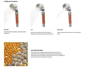 Adjustable 3 Mode Shower Bath Head High Pressure Stone Stream Handheld Shower Head With Negative Ion Activated Ceramic Balls