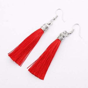 Vintage Ethnic Long Tassel Drop Earrings for Women Lady Fashion Bohemian White Red Silk Fabric Dangle Earring Indian Jewelry