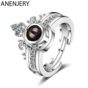 ANENJERY Crown Couple Rings Set 925 Sterling Silver Projection Rings For Women Gift S-R478