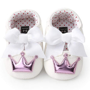 Oiko Store  Baby Girl PU Leather Shoes Kid Moccasins First Walkers Crown Bow Soft Soled Non-slip Footwear Crib Shoes