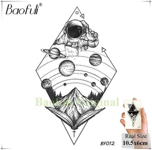 Baofuli Waterproof Temporary Sticker Geometric Planet Jellyfish Tattoo Black Triangle Tattoos Body Arm Men Fake Tatoos Chains