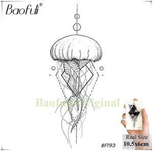 Baofuli Waterproof Temporary Sticker Geometric Planet Jellyfish Tattoo Black Triangle Tattoos Body Arm Men Fake Tatoos Chains