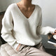Colorfaith New 2019 Autumn Winter Women's Sweaters V-Neck Minimalist Tops Fashionable Irregular Hem Knitting Casual Solid SW8112