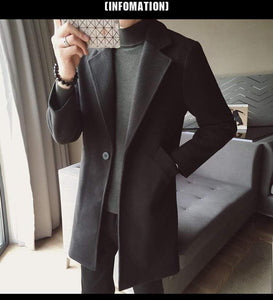 Winter Long Wool Coat Man Brown Warm Man Coat Korean Slim Fit Long Jacket Men Trend Brown Black Coat Men Casaco Masculino