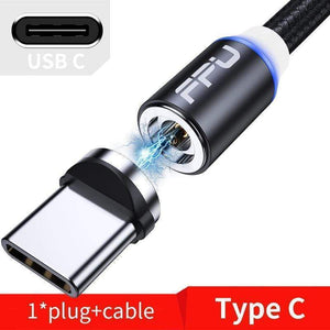 Oiko Store  Black Type-C Cbale / 1m FPU 3m Magnetic Micro USB Cable For iPhone Samsung Android Mobile Phone Fast Charging USB Type C Cable Magnet Charger Wire Cord